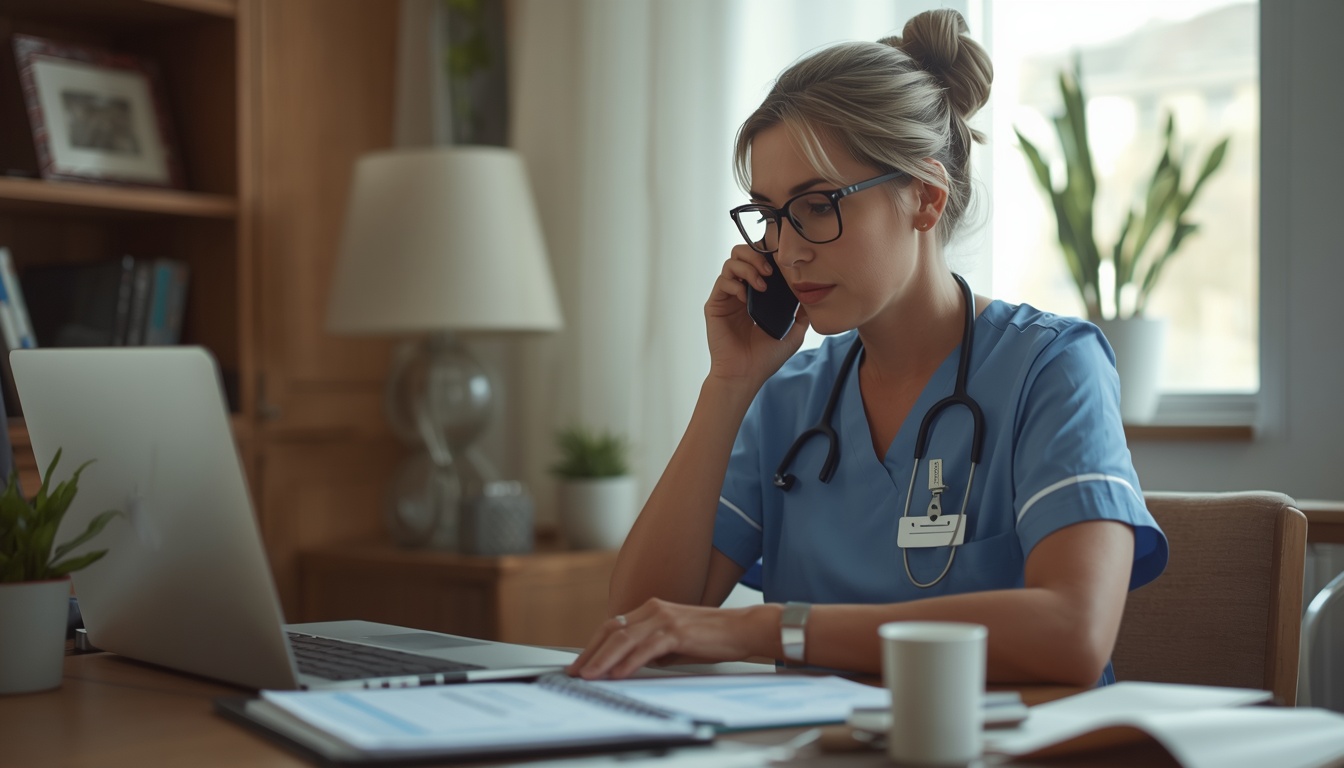 A concierge nurse coordinating medications and care by phone for a family